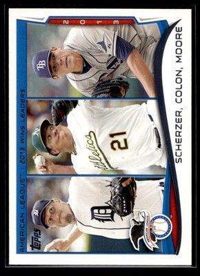 2014 Topps #299 AL 2013 Wins Leaders (Max Scherzer / Bartolo Colon / Matt Moore)