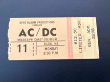 AC/DC Ticket Stub Sept. 11, 1985 Biloxi, MS