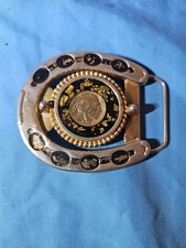 vintage gold and black horseshoe belt buckle featuring a 1937 Buffalo Nickel