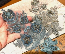 appliques embroidered 4x7" flowers beads sequins hand sewn 1pc