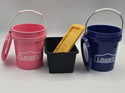 #ad Lowes Mini Pink And Blue Buckets With Black And Yellow Mini Tote.. New $15.00