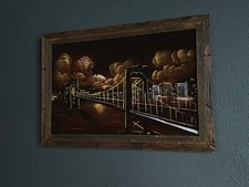Mid Century Golden Gate Bay Suspension Bridgevelvet Painting - 22x15