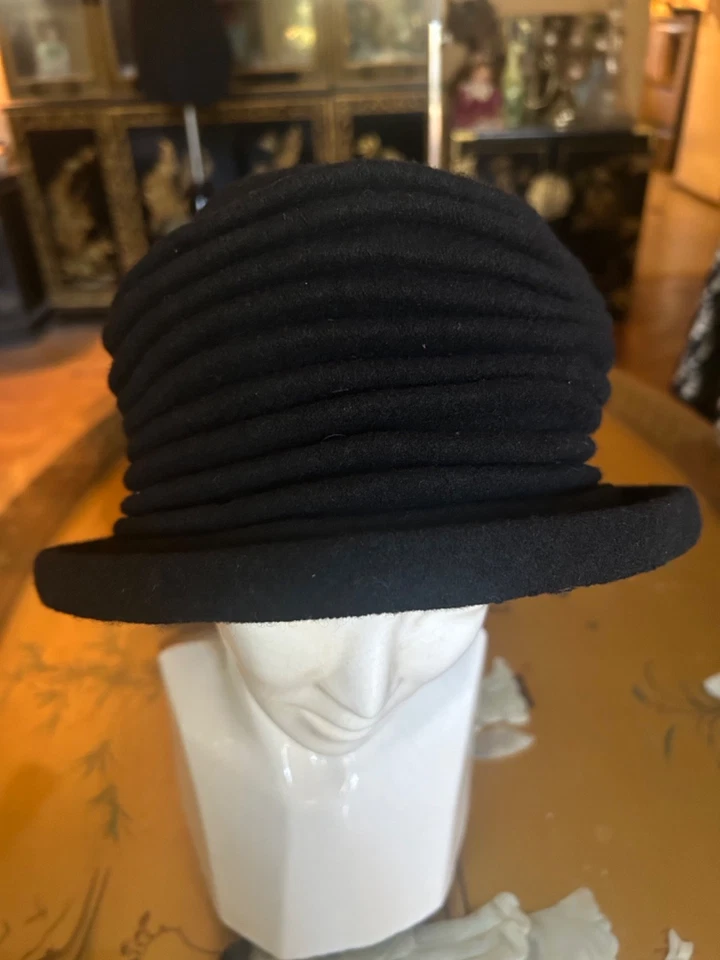 Sombrero acanalado vintage estilo años 20 negro cloche 100 % lana talla única invierno cálido Foto 4 de 4