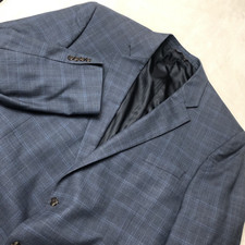 Oak Hill Men's Wool 54R Blue Windowpane Plaid Blazer Sport Coat Jacket Preppy