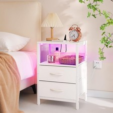 Nightstand with Charging Station LED Night Stand Bedside Table for Bedroom US