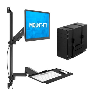 Mount-It! Wall Mount Workstation with Single Monitor Mount, Keyboard Tray and...