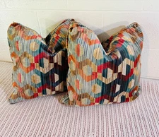 Luxury Geometric Strie Velvet Throw Pillow 20” x 20” Multicolor