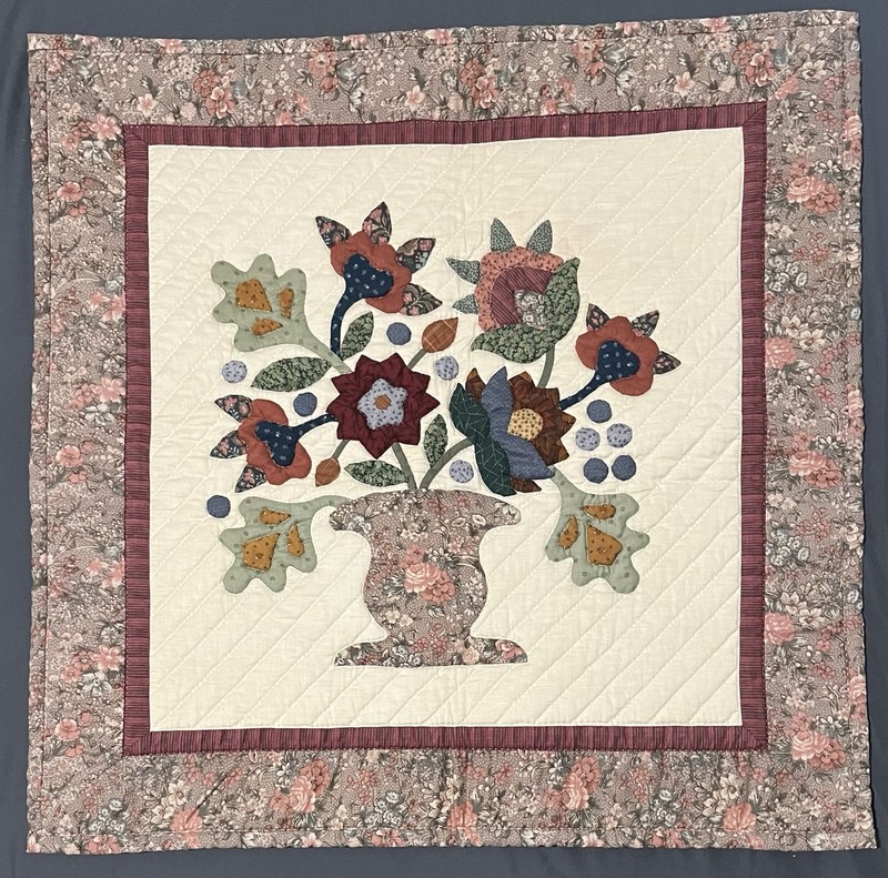 Flowers - Traditional Americana Handmade Quilt Wall Hanging 23 x 23 Urn Vase