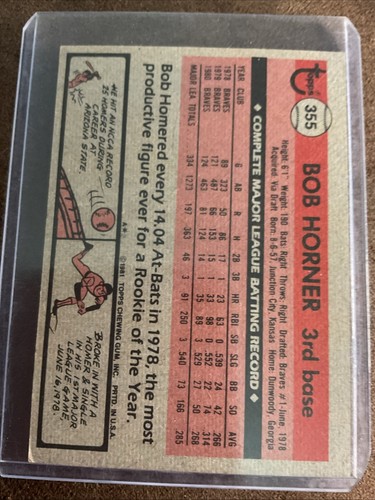 1981 Topps - Bob Horner #355 Atlanta Braves Major League Baseballkarte - Bild 2 von 2