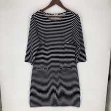 Talbots Striped 3/4 Sleeve Shift Dress Navy White Pockets 8 Nautical Sailor