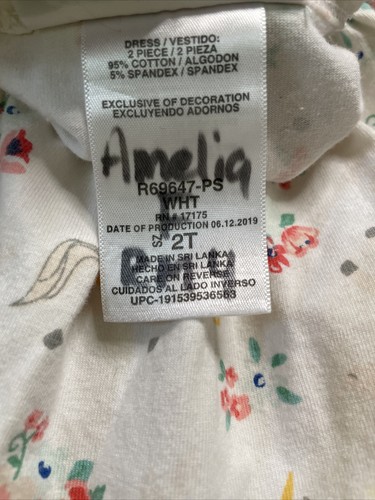 Bonnie Jean Baby Girl Dress Size 2T With Unicorns - Picture 5 of 5