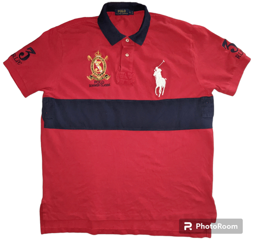 POLO RALPH LAUREN Sommer klassisches Shirt großes Pony Rugby Herren Größe LARGE rot blau - Bild 2 von 14