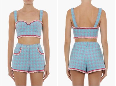 MOSCHINO COUTURE 2022 RUNWAY LADIES LUNCH HOUNDSTOOTH FANTASY SHORT SET US 8 NWT