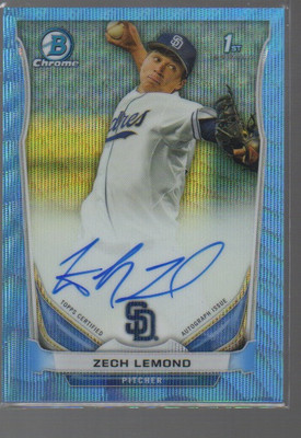 ZECH LEMOND 2014 BOWMAN CHROME DRAFT BLUE WAVE REFRACTOR AUTO #BCA