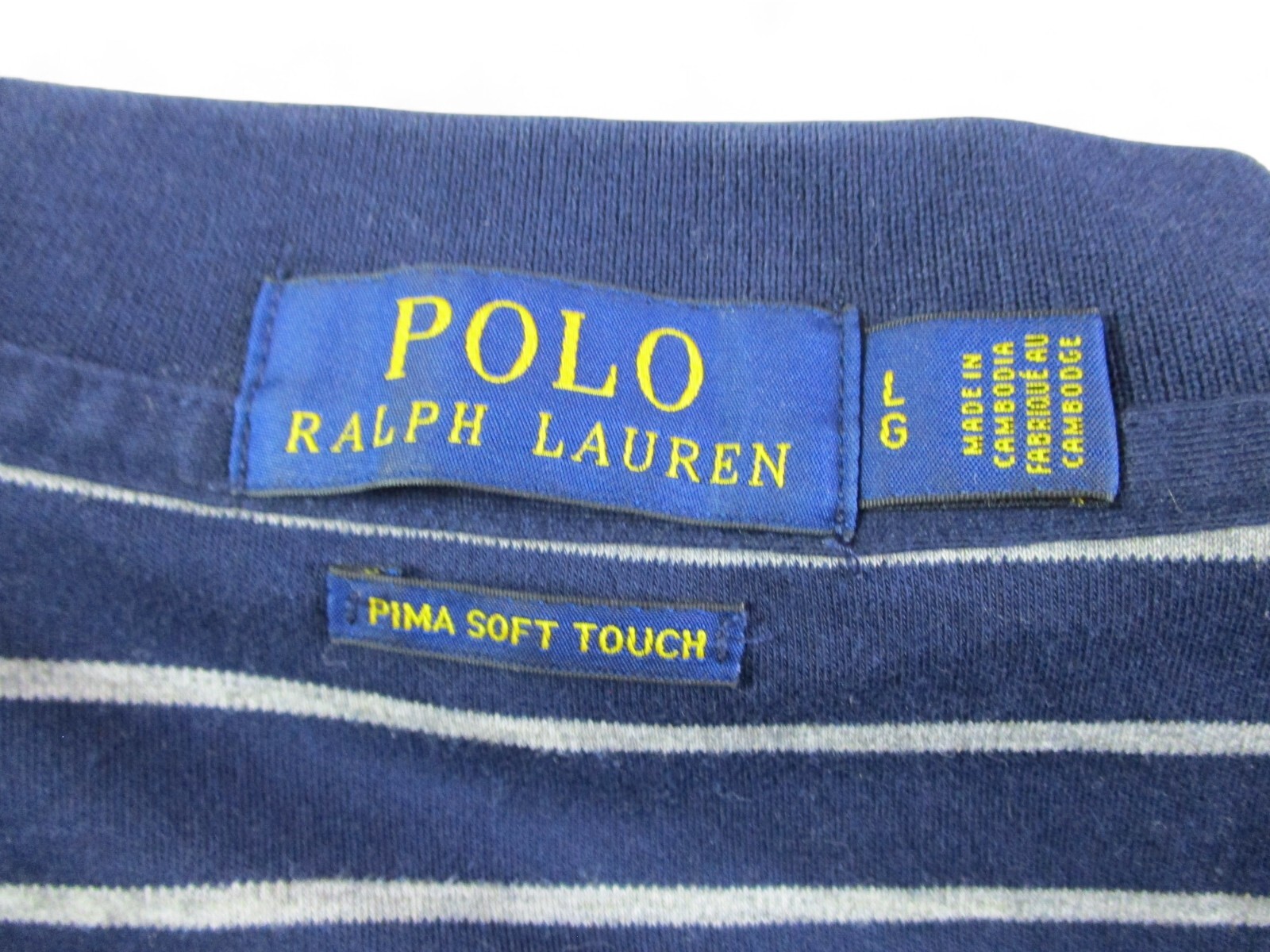 Polo Ralph Lauren Camicia Golf Uomo Large Blu Bianco Righe Bianco Pony Preppy anni '90