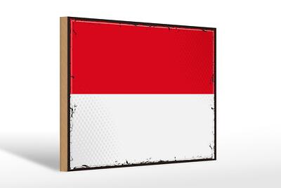 Holzschild Flagge Monacos 30x20 cm Retro Flag of Monaco Deko Schild wooden sign