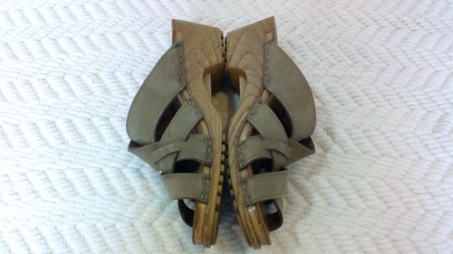 LL Bean Light Brown Nubuck Leather Wedge Slides Sandals Women's Size 6 M - NICE - Picture 3 of 6