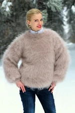 Beige fuzzy mohair  sweater hand knitted soft top fluffy thick jumper SUPERTANYA