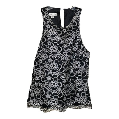 Bebe San Francisco Black Silver Lace Sleeveless Floral Top Womens Size Small USA