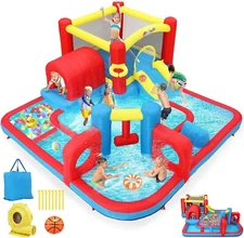 Inflatable Bounce House Maze Water Park with Splash Pool,Tunnel & 520W Blower🤽‍