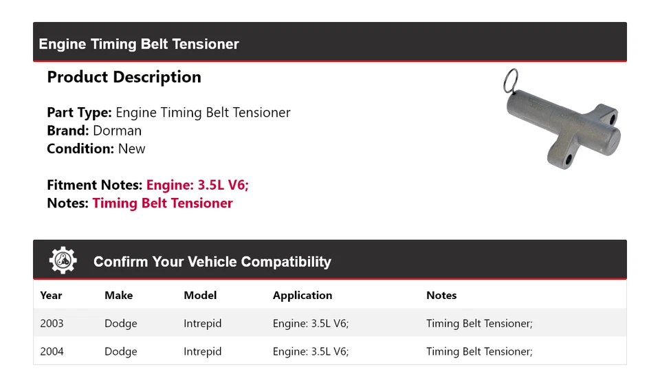 Tensor de correa de distribución para motor Dodge Intrepid 2003-2004 3,5 L V6 Dorman Foto 2 de 4