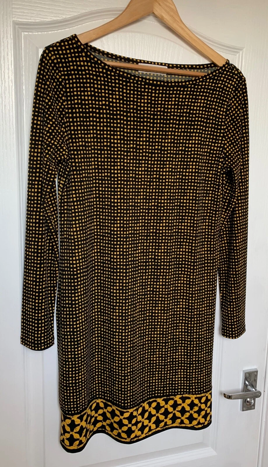 Abito Michael Kors nero senape elasticizzato geometrico taglia S (UK 10 12)