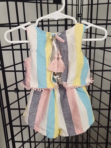 Rare Editions 1 Pc - Baby Girls Pastel Striped Tassel Romper Size 6 /9 Months - Picture 2 of 4