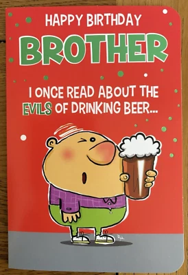 OUT OF THE BLUE Brother Happy Birthday Card, Joke, Humour, Funny Card size 23cm x 15cm