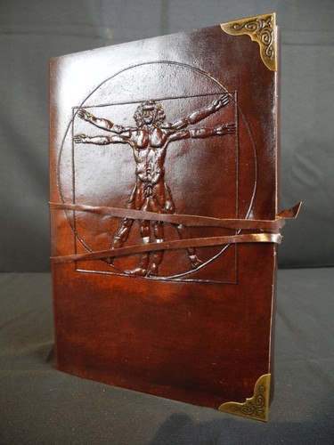Leonardo's Vitruvian Man - A5 Pagan Wicca Handmade Leather Journal Diary - Picture 2 of 10