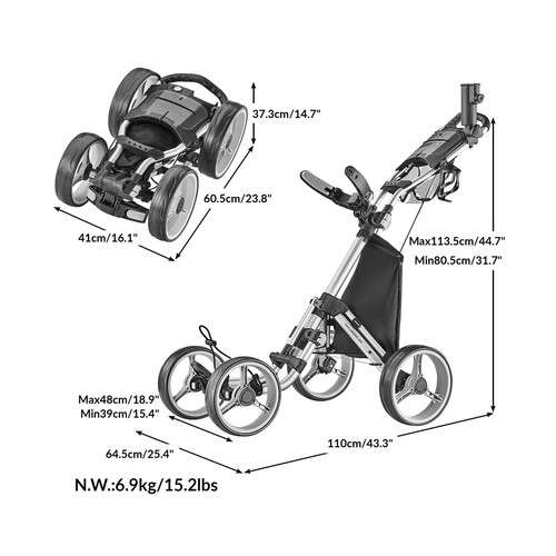 CaddyTek Explorer V8 - SuperLite 4 Wheel Golf Push Cart, Explorer Version 8 - Picture 2 of 9