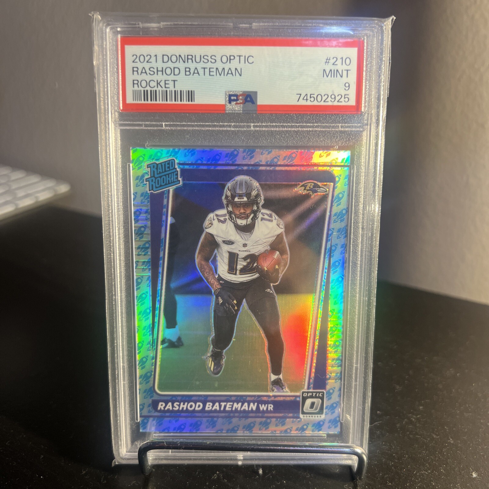 2021 Optic Football RASHOD BATEMAN RATED ROOKIE RC No. 210 ROCKET PRIZM HOLO SSP