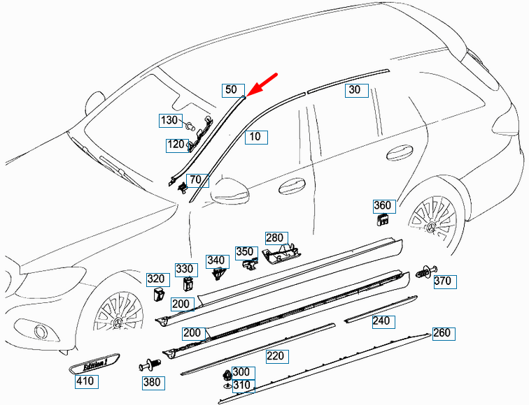 MERCEDES-BENZ C-CLASS W205 Front Windshield Right Seal Trim A2056900262
