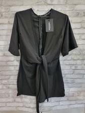 PrettyLittleThing NEW plus size 14 womens playsuit black tie waist kimono sleeve