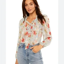MISA Los Angeles Ceyla Floral Tie-Neck Top Size Small NWT Watercolor Romantic