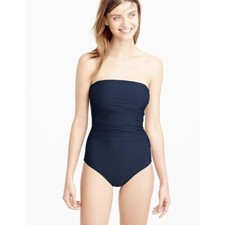 J.Crew 98 Womens Ruched Bandeau One Piece Swimsuit Navy Size 24 B6818