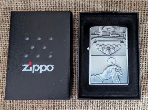 New Zippo Billiards Pool Player Unfired Chrome Lighter