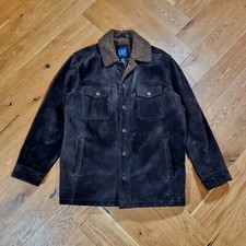 Vintage Gap Dark Brown Calf Suede Leather Sherpa Jacket Coat Size L Large