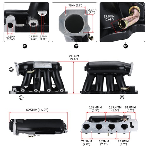 Colector de admisión K-series aluminio BK con carrocería de acelerador de 70 mm para Honda Acura K20 K24 - Imagen 3 de 12