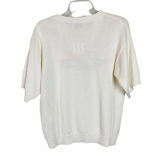 Vintage Marisa Christina Knit Sweater Royal Emblem Crest S White Short Sleeve - Picture 2 of 11
