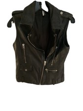 Topshop Black Leather Biker Vest Sz 4