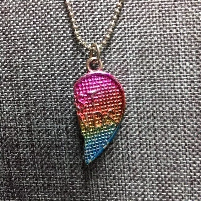 Claires Best Friends Necklace Half Rainbow Heart Pink Silver Ball Chain  Barbie