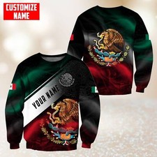 Personalized Mexico Sweatshirt, 3D Mexican Coat Of Arm Sweatshirt, Smoke Mexico