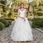 Elegant A-Line WeddingDresses V-Neck Long Sleeved Ruffled White/Ivory BridalGown