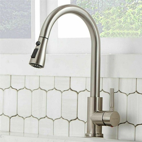Kitchen Sink Faucet Brushed Nickel Single Handle Swivel Pull Down Sprayer Mixer