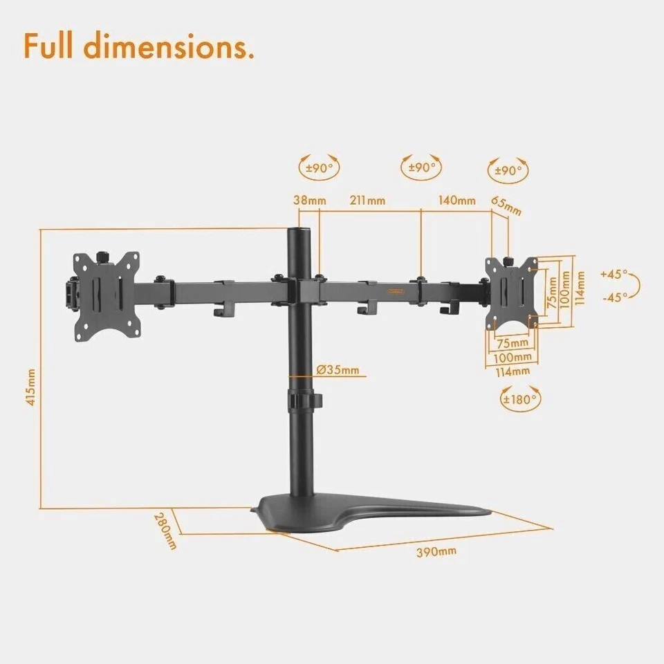 DUAL HP PC Monitor Bundle 48" 2 x 24" 1920 x 1080 DVI VGA DP + New Dual Stand - Image 4 of 4