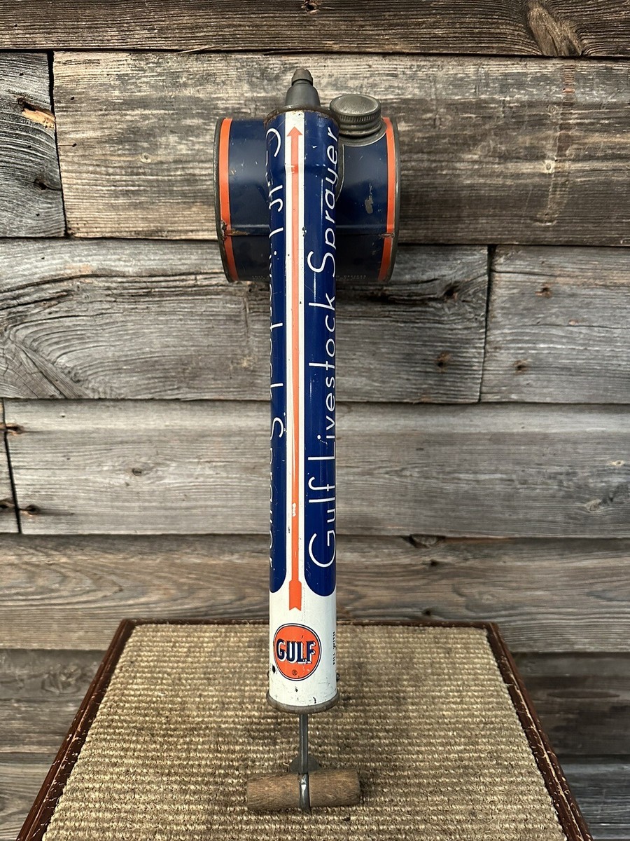 Vintage Gulf Oil Can Advertising Gulf Livestock Sprayer | eBay