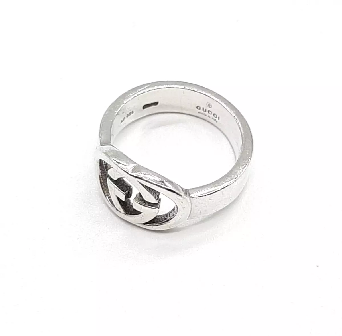 Gucci Interlocking G Stainless Steel Black Enamel Ring