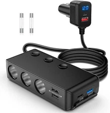 Nilight 9 in 1 Cigarette Lighter Adapter Splitter Quick Charge 3.0 3 Sockets