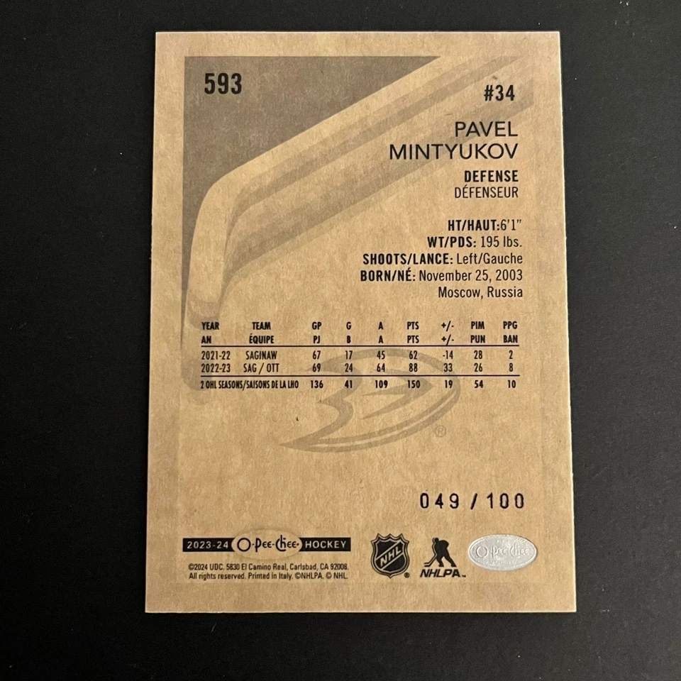 2023-24 O-Pee-Chee Retro Rookie Black #593 Pavel Mintyukov /100 Anaheim Ducks - Image 2 of 2