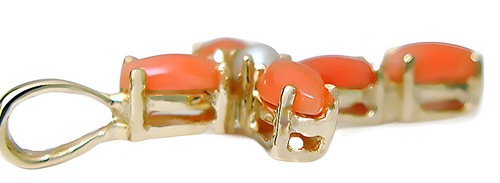 14k Gelbgold Marquise Rosa Cabochon Koralle Kreuz mit Süßwasserperle Anhänger - Bild 3 von 4